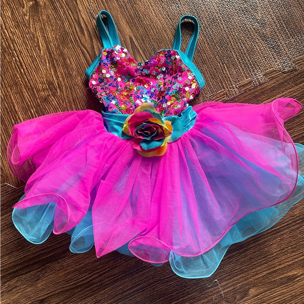 Hot pink and blue dance costume